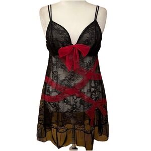Cacique Women's Whimsigoth Lace Nightgown Chemise Bow Black Lace Valentine 14/16